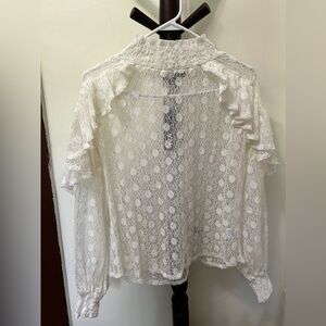 Large long sleeve white lace top with tags large